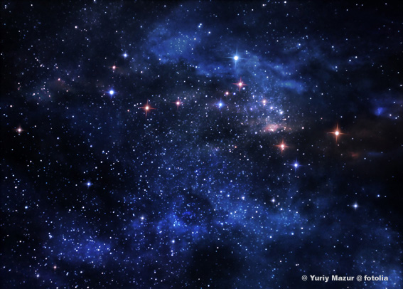 Large clouds of gas glowing deep in space